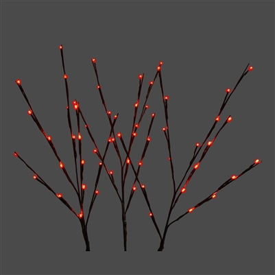 Twigs 60L Red Lights Stems with Brown Tape - Set of 3