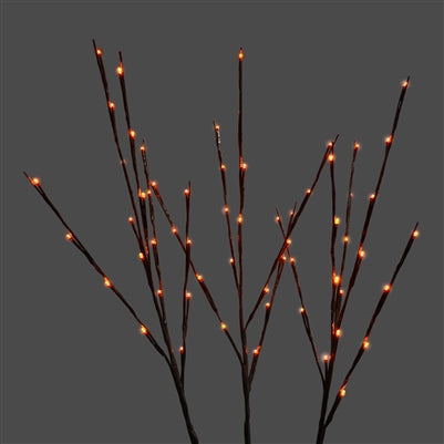 Twigs 60L Orange Lights Stems with Brown Tape - Set of 3