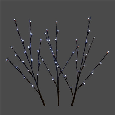 Twigs 60L Pure White Lights Stems with Brown Tape - Set of 3